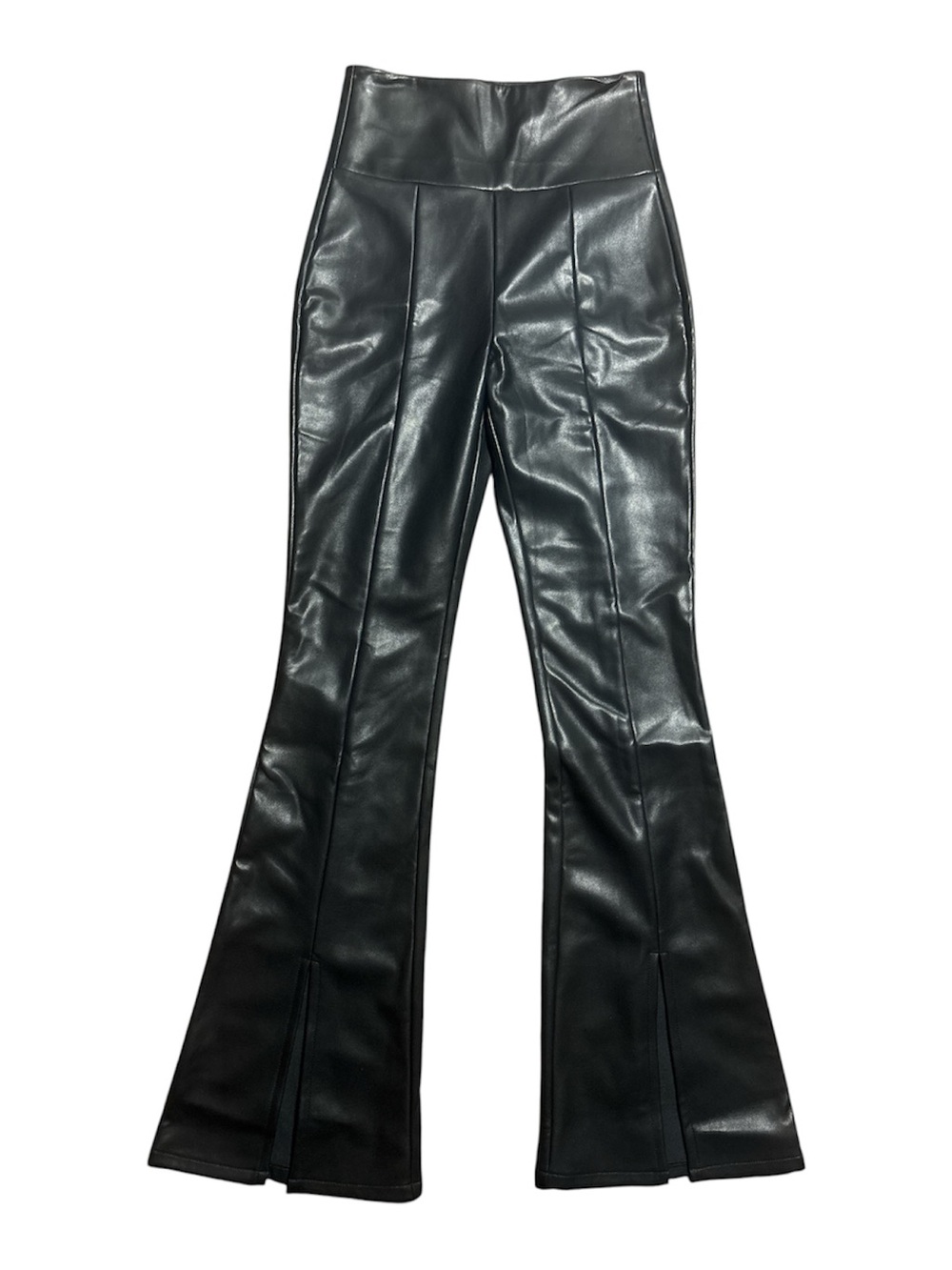 Shoe Dazzle Black Faux Leather High-Waist Flare Jeans
